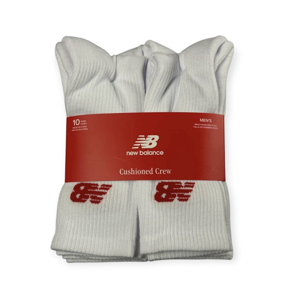New Balance 10 pairs Cushion Crew socks Arch support size 8-12.5 White